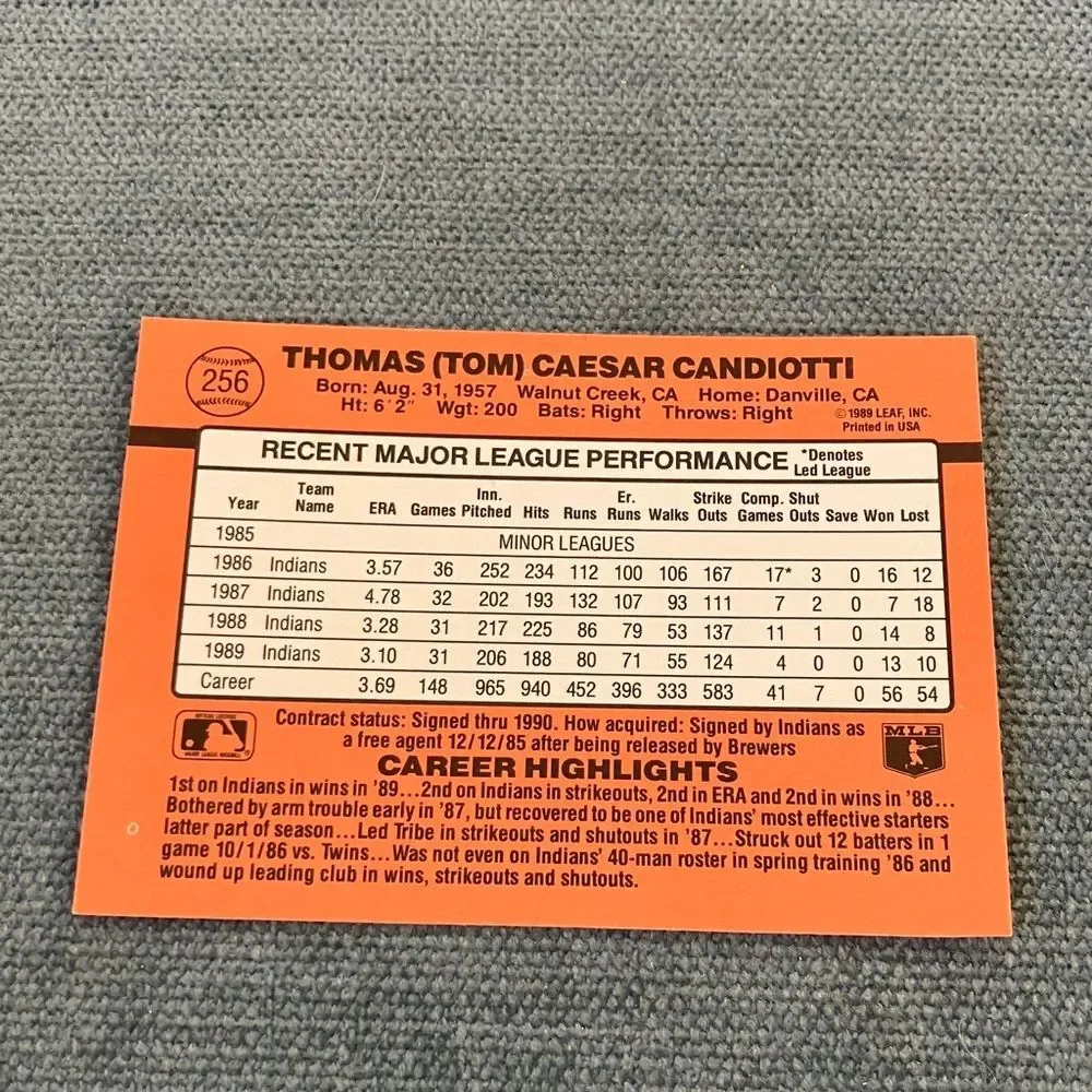 1990 Donruss Cleveland Indians Baseball Card Trading Card